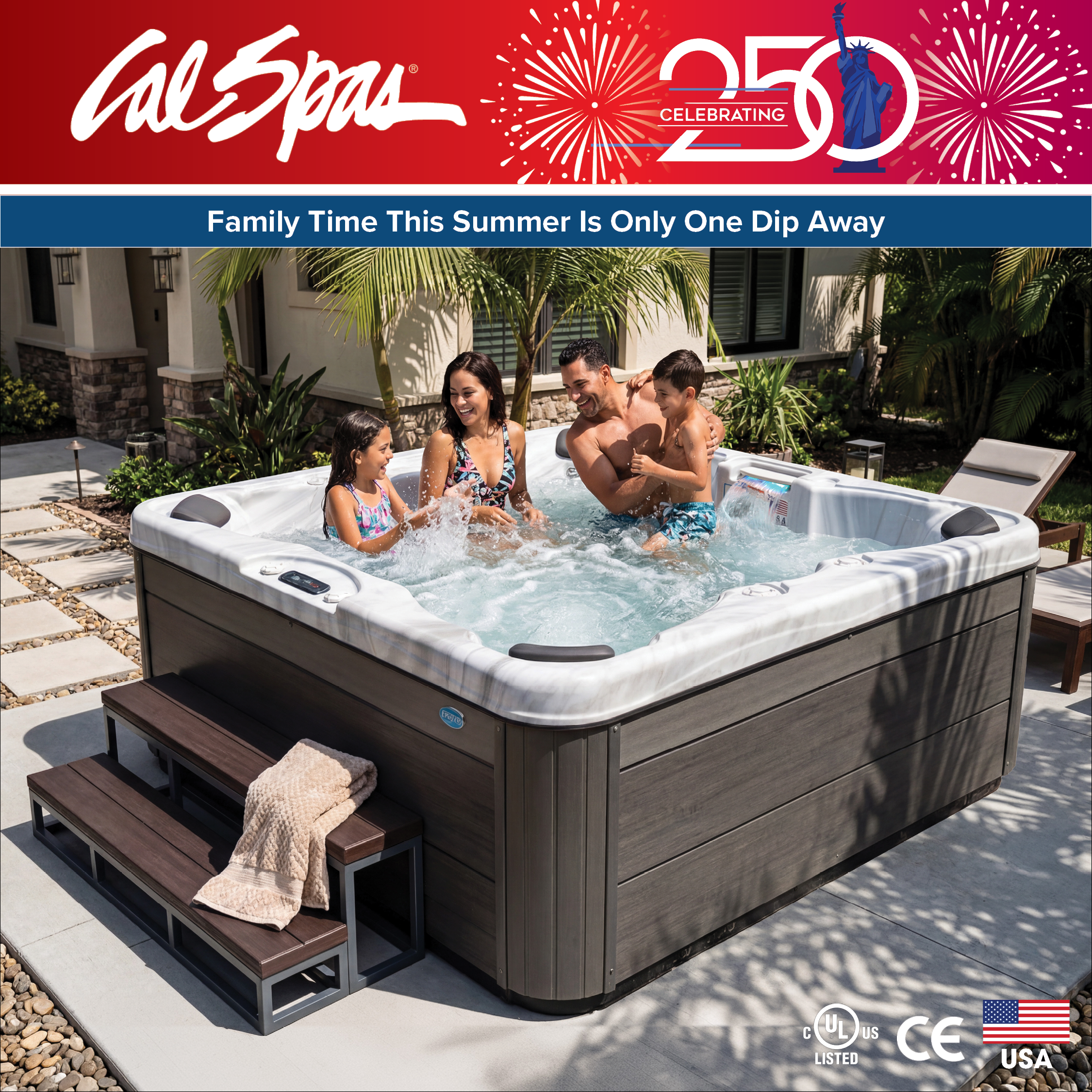 Calspas hot tub being used in a family setting - Union City